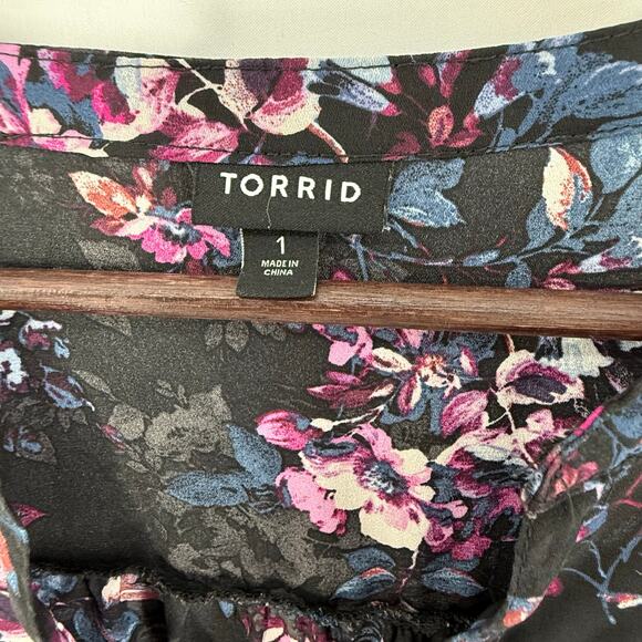 Torrid Floral Blouse Womens 1X Black Purple Sheer Long Sleeve Top Plus Size Goth - Picture 4 of 4